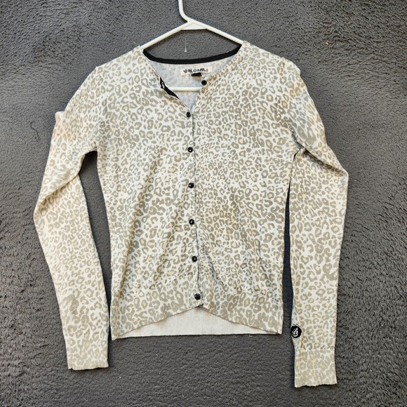 Volcom Sweater Womens Medium Leopard Print Button Cardigan Long Sleeve Knit - Picture 1 of 6